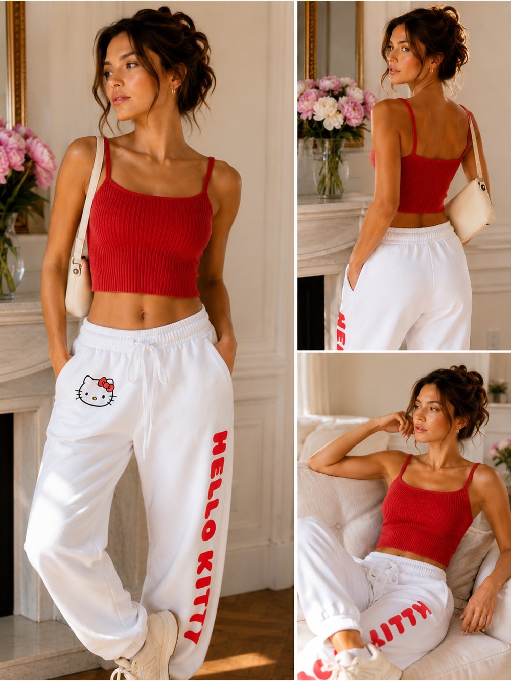 NWT Hello Kitty x Aeropostale White Jogger Sweatpants Size Small Kawaii Cozy